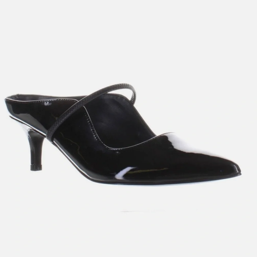 SIGERSON MORRISON Beryl Black Patent Leather Mules Ponted Toe Heeled Pump Shoe 6